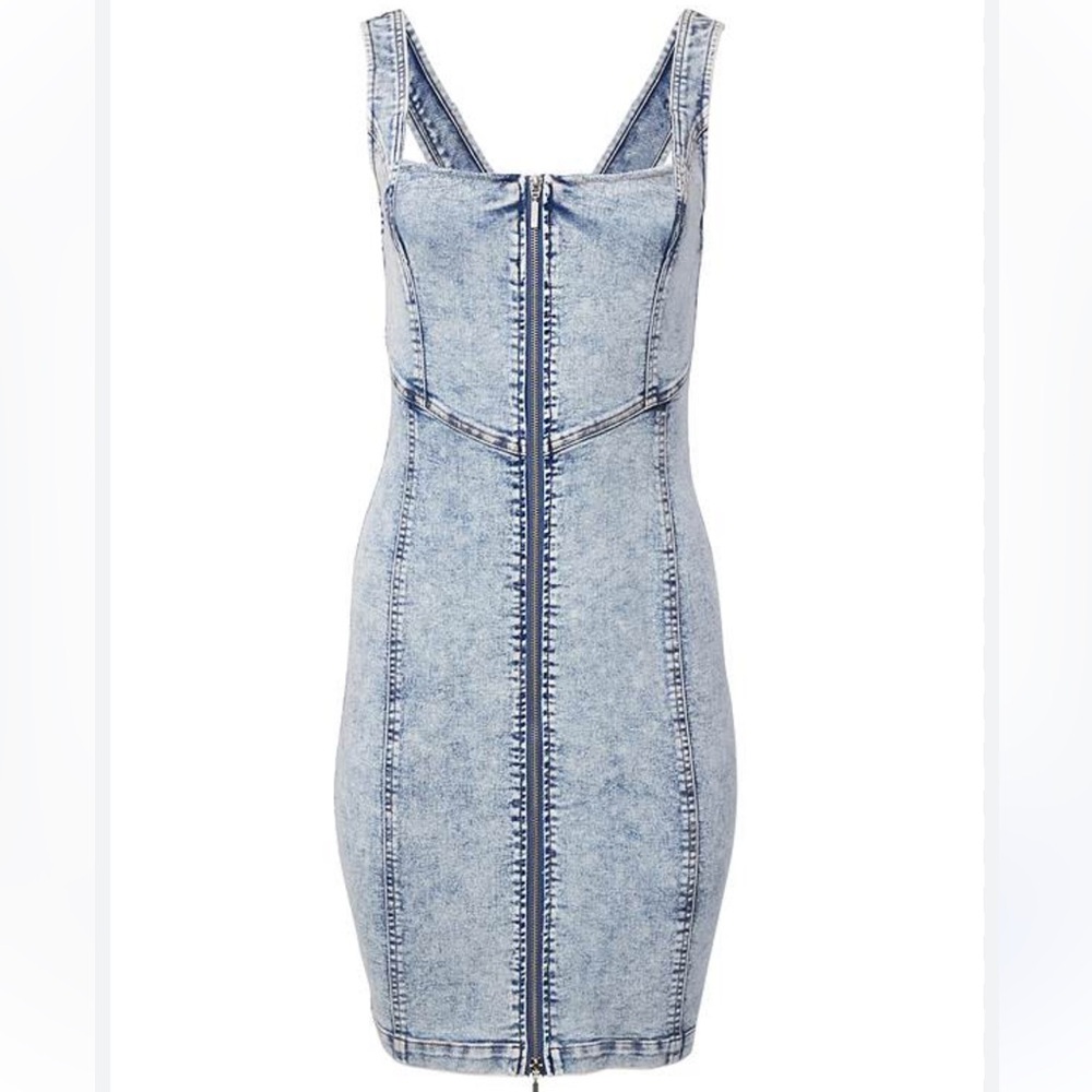 VENUS ZIP-FRONT TANK DENIM DRESS, Size 8